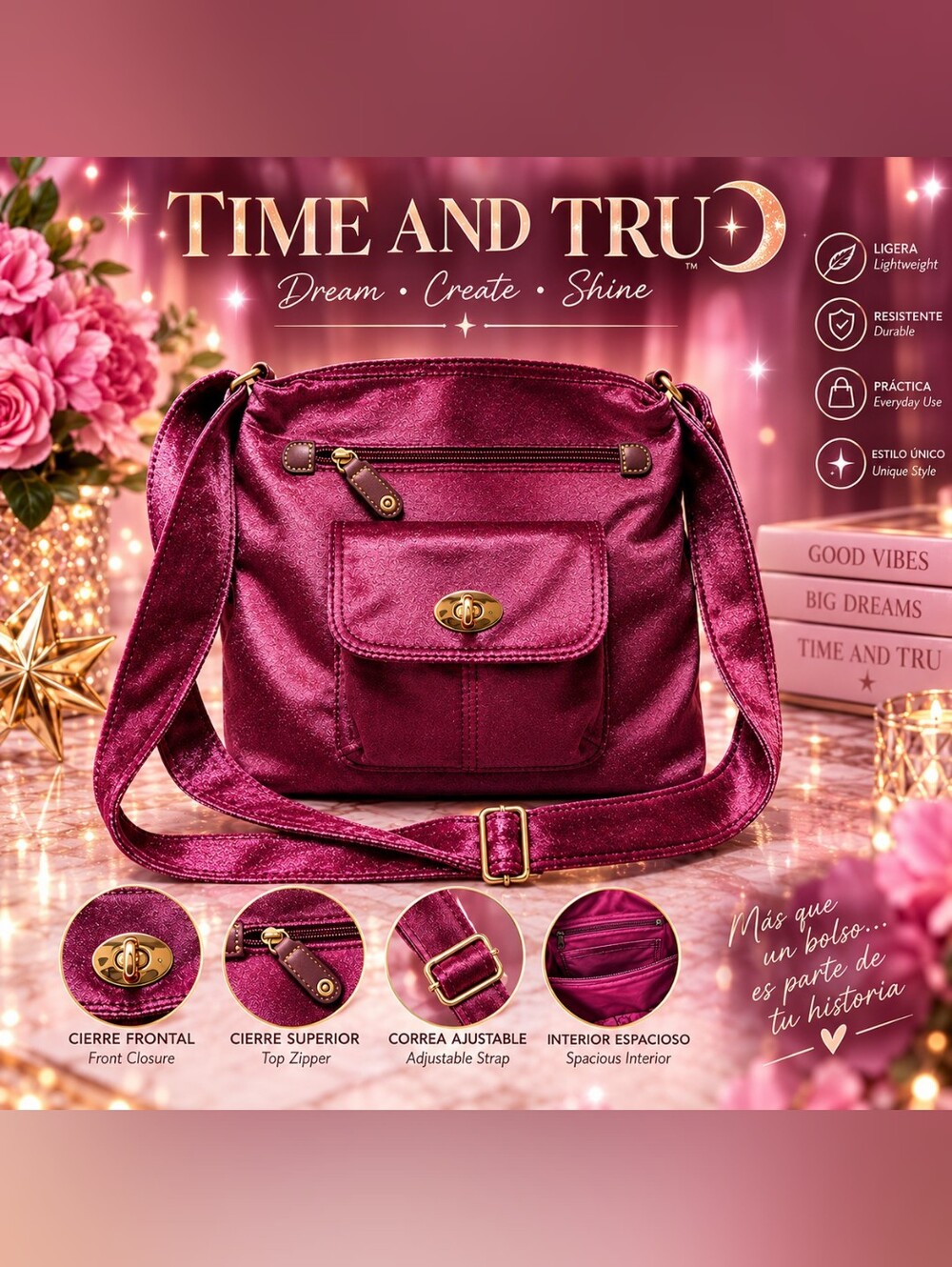 Time and Tru Metallic Magenta Crossbody Bag